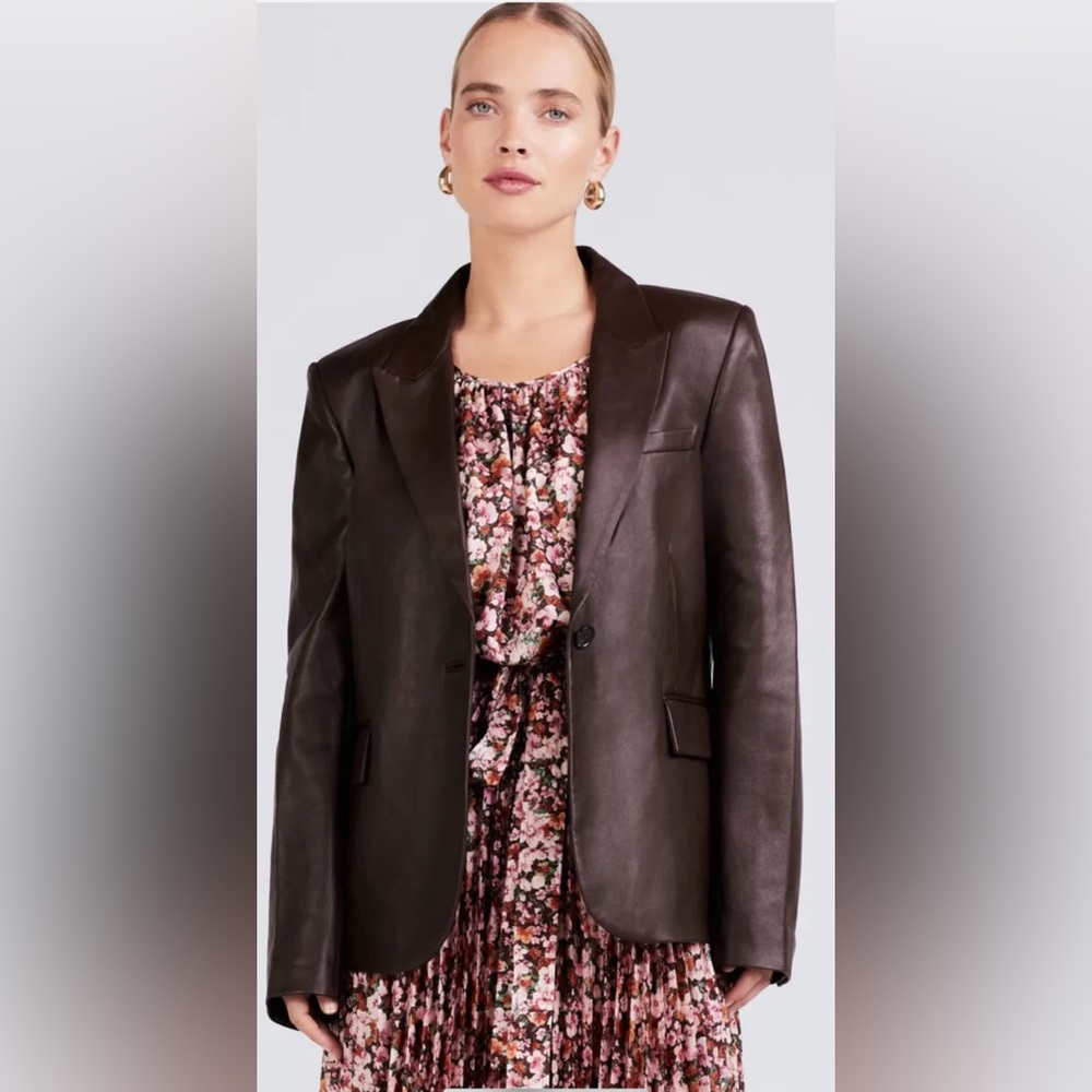 NWT Derek Lam Arthur Leather Blazer Jacket size 14 in chocolate